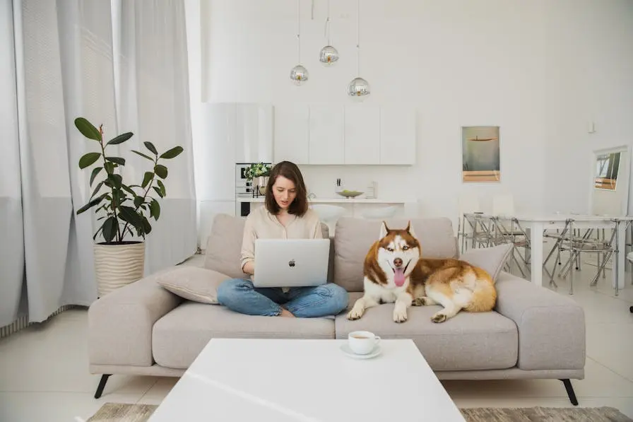Frau auf einem Sofa mit einem Laptop 