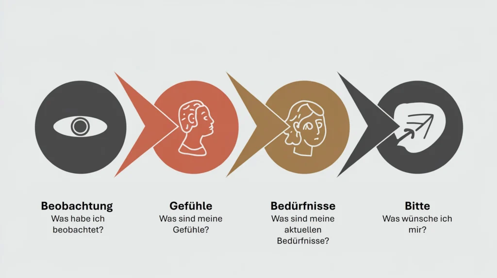 Grafik zu den vier schritten der gewaltfreien kommunikation